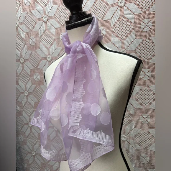 Vintage Lavender Sheer Polka Dot Scarf Japan - Picture 7 of 7